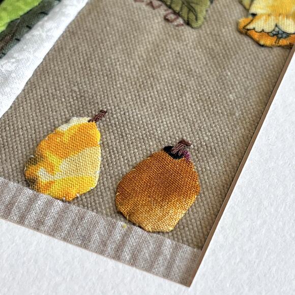 Fabric Collage by Wilda Northrop Yellow Flowers & Pear Signed Textile Art Floral - Picture 6 of 16